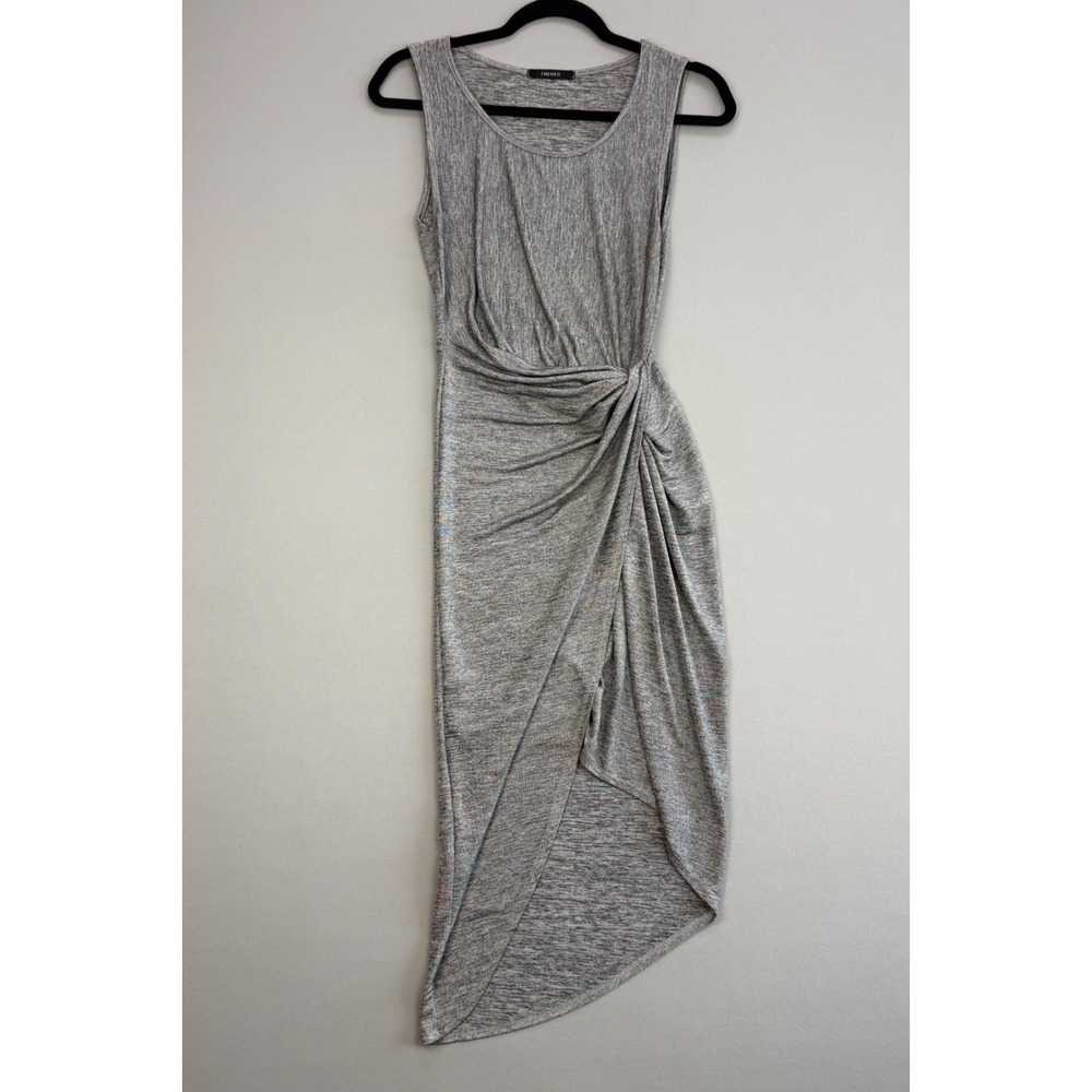 Vintage Forever 21 Sheer Metallic Space Dye Midi Dress Twist Front Tulip Hem Med